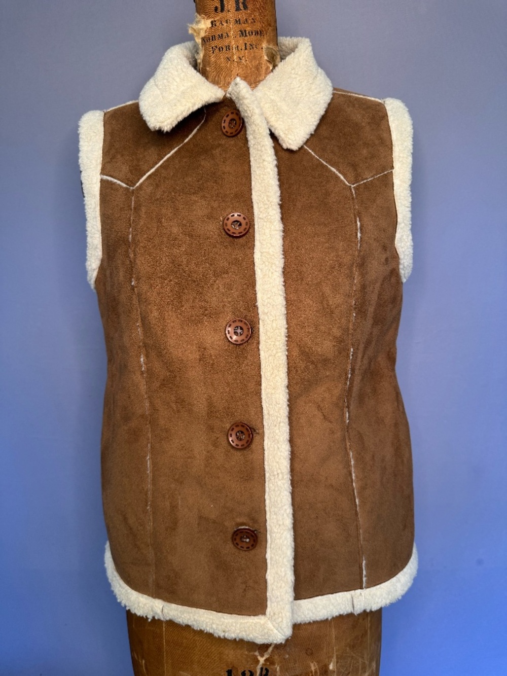 Back in the Saddle Faux Shearling Western Vest — Brown/Cream, Size S